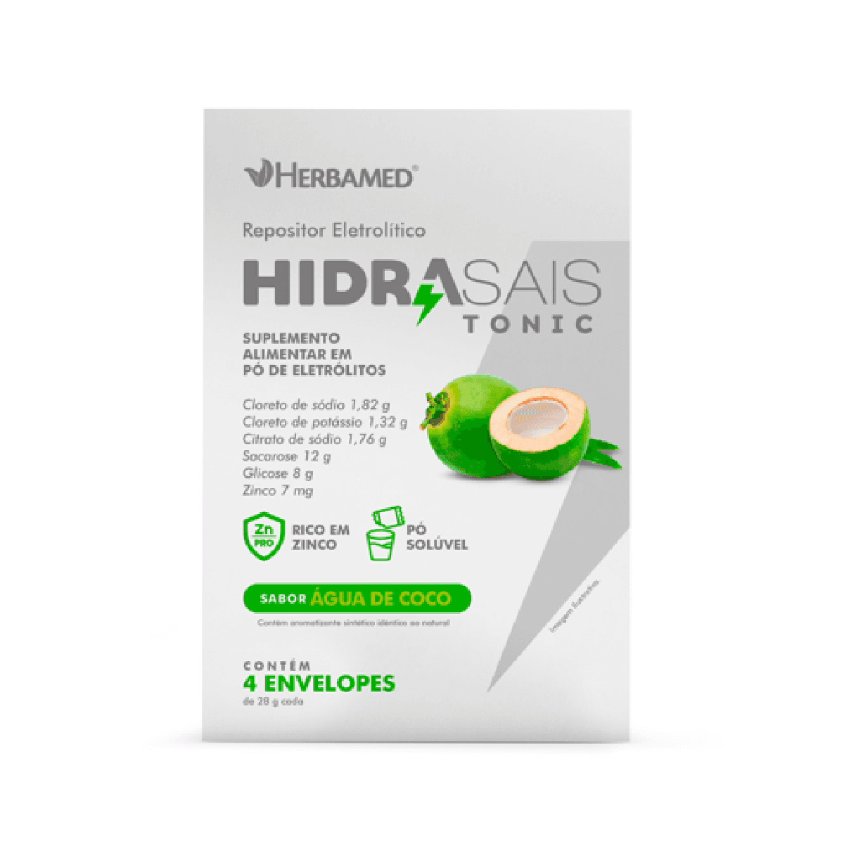 Suplemento Alimentar Hidrasais sabor Água de Coco 4 Envelopes 28g Cada - Imagem 1