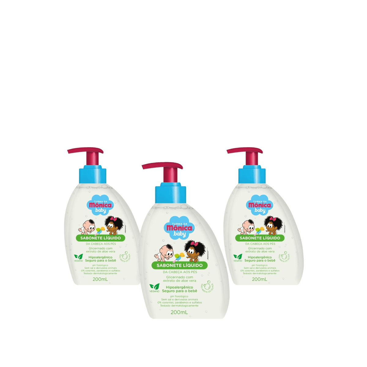 Kit 3 Unidades Sabonete Líquido Turma da Mônica Baby da Cabeça aos Pés Glicerinado com Extrato de Aloe Vera 200ml - Imagem 1