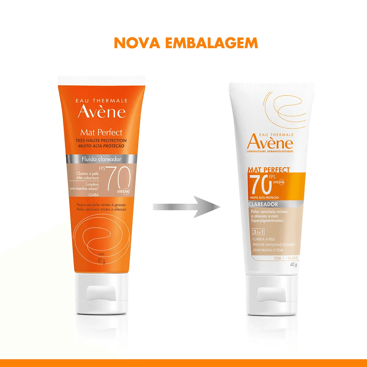 Protetor Solar Facial Avéne Mat Perfect FPS70 Cor Clara 40g - Imagem 2
