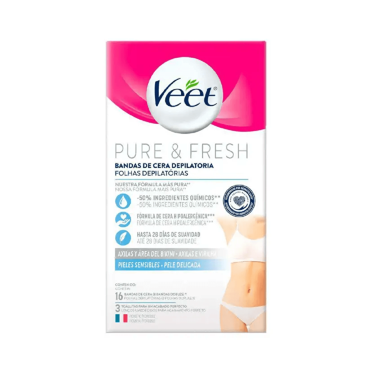 Folha Depilatória Axilas e Virilhas Veet Pure & Fresh 16 unidades - Imagem 1