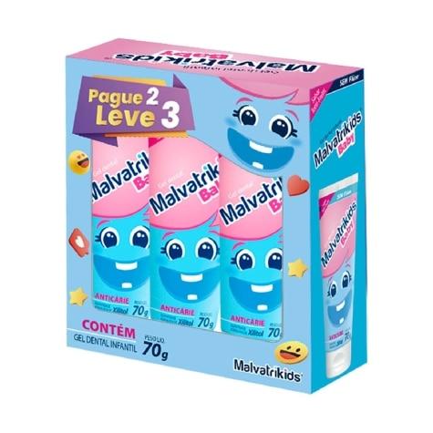 Kit Gel Dental Infantil Malvatrikids Baby Anticárie Tutti-Frutti 3 Unidades 70g - Imagem 1