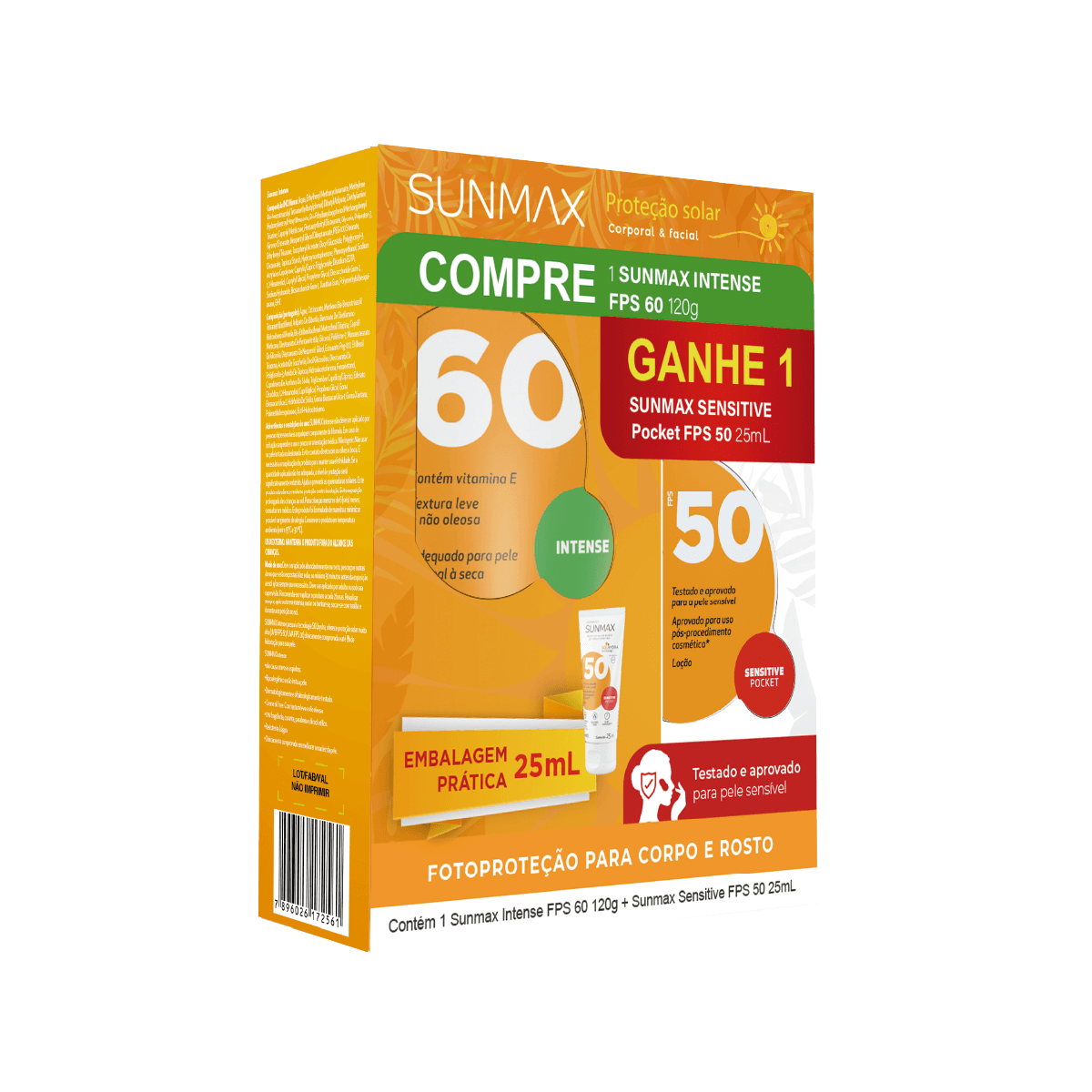 Kit Protetor Solar Corporal Sunmax Intense FPS60 120g Ganhe Protetor Solar Facial Sensitive Pocket FPS50 25ml - Imagem 1