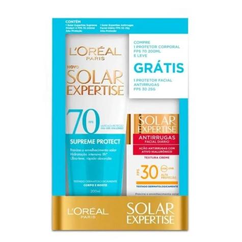Kit Protetor Solar Corporal L'oréal Supreme Protect FPS70 200ml Grátis Protetor Solar Facial L'oréal Expertise Antirrugas FPS30 25g - Imagem 1