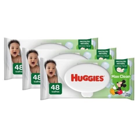 Kit 3 Unidades Toalha Umedecida Huggies Max Clean 48 Unidades - Imagem 1
