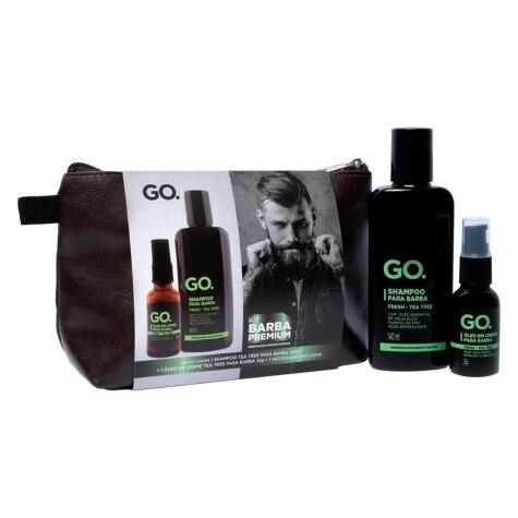 Kit GO. Fresh Tea Tree Shampoo para Barba 140ml+ Óleo em Creme 25ml + Necessaire - Imagem 1