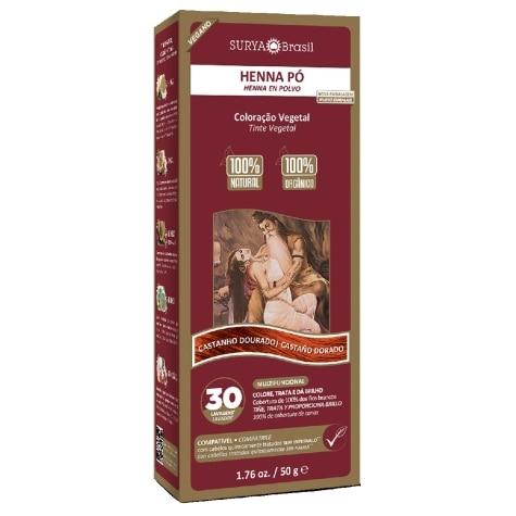 Tinta de Cabelo Semi-Permanente Henna Pó Surya Brasil Castanho Dourado 50g - Imagem 1