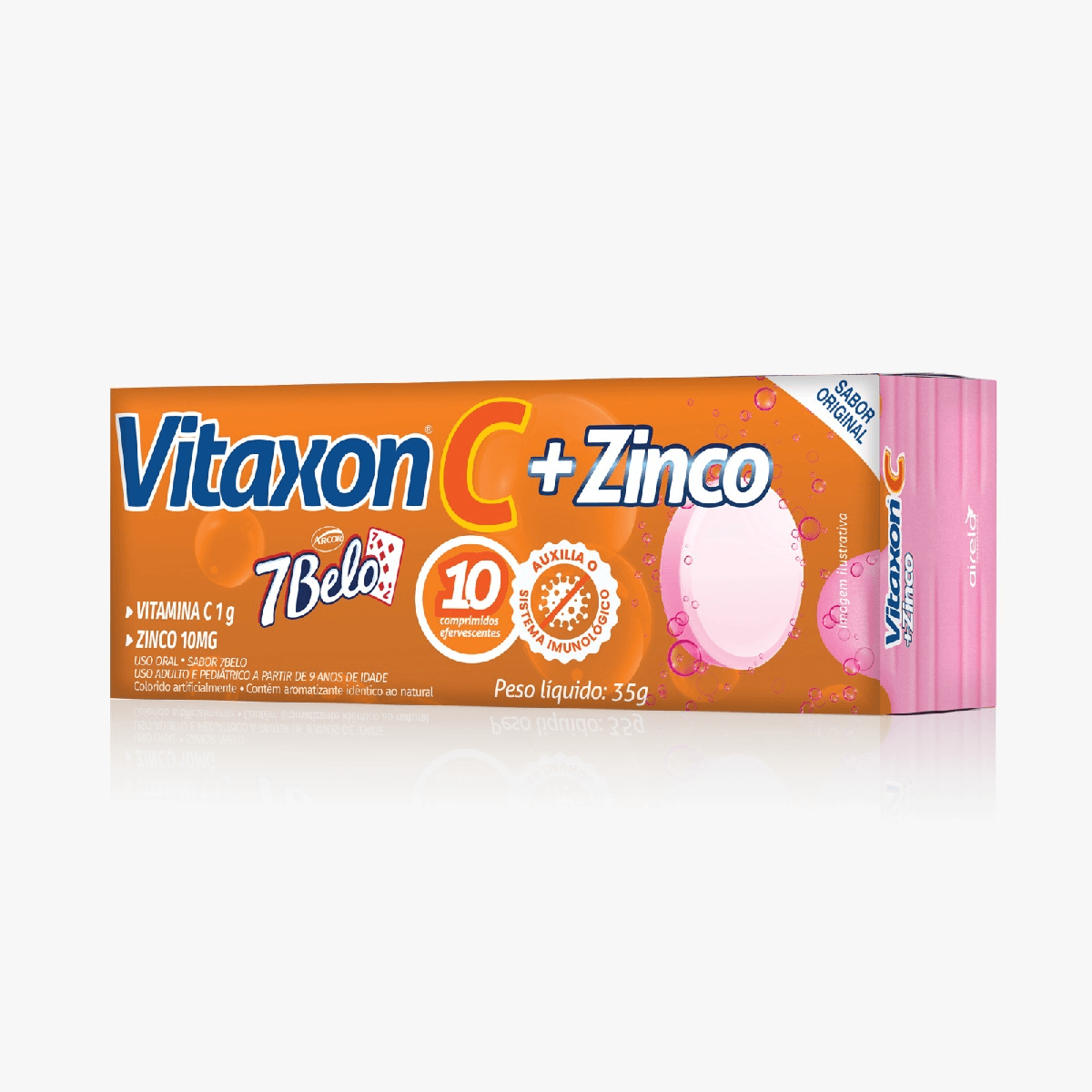 Vitaxon C 7Belo 1G + D 400Ui + Zinco 10Mg - Tripla Ação Zero Açúcar 10 Comprimidos Efervescentes - Imagem 1