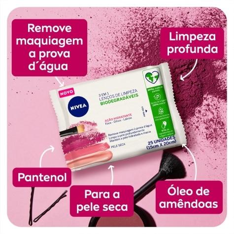 Lenços de Limpeza Demaquilante Nivea 3 Em 1 Ação Hidratante 25 Unidades - Imagem 2