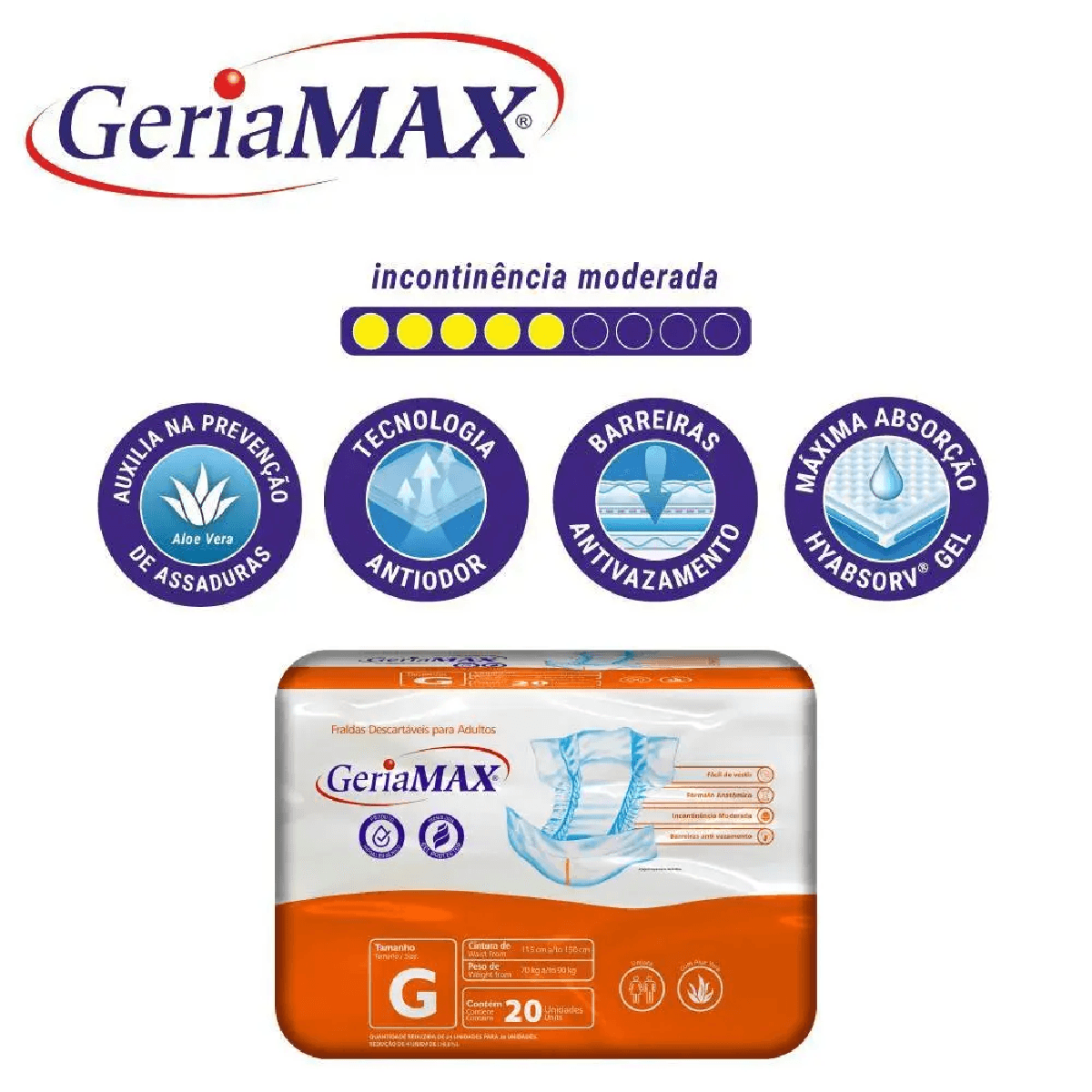 Fralda Geríatrica Geriamax g com 20un Embalagem Econômica - Imagem 2