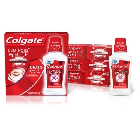 Kit Creme Dental Colgate Luminous White 3 Unidades 70g + Enxaguante Bucal - Imagem 4