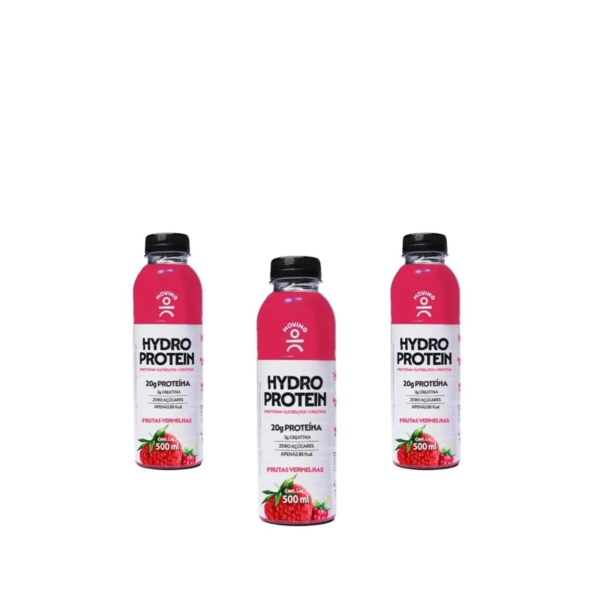 3 Unidades Bebida Proteica Moving Hydro Protein 20g Sabor Frutas Vermelhas 500ml - Imagem 1