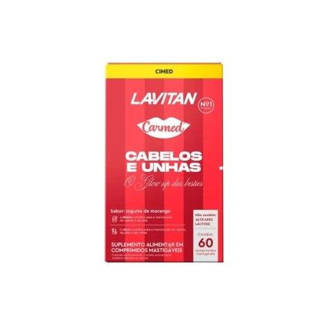 Lavitan Carmed Cabelos e Unhas Sabor Iogurte de Morango 60 Comprimidos Mastigáveis - Imagem 1