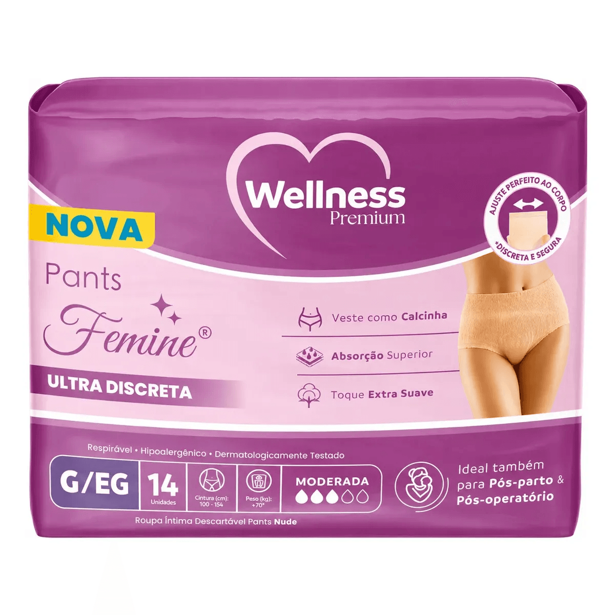 Roupa Intima Wellness Premium Feminina Pants G/XG 14 Unidades - Imagem 1