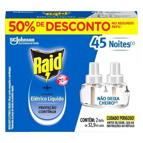 Repelente Elétrico Líquido Raid 45 Noites Refil 2 Unidades 32,9ml - Imagem 1