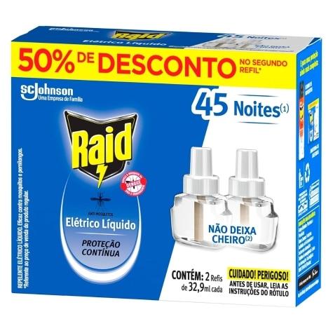 Repelente Elétrico Líquido Raid 45 Noites Refil 2 Unidades 32,9ml - Imagem 2