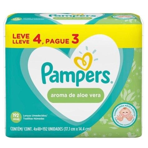 Kit Lenços Umedecidos Pampers Aloe Vera Leve 4 Pague 3 192 Unidades - Imagem 1
