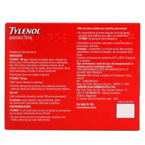 Tylenol 750mg 20 Comprimidos Revestidos - Imagem 2