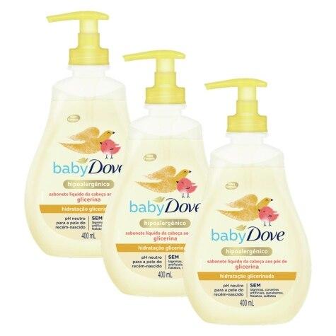 Kit 3 Unidades Sabonete Líquido Baby Dove da Cabeça aos Pés Hidratação Glicerinada 400ml - Imagem 1