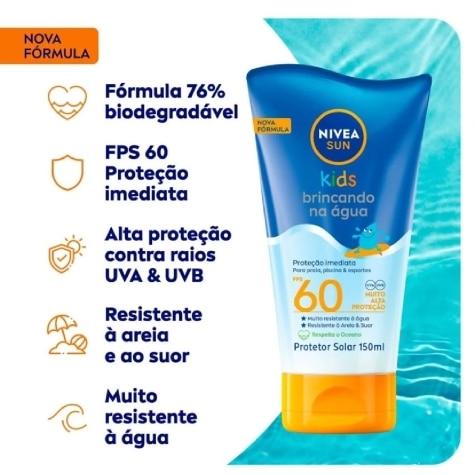 Protetor Solar Facial e Corporal Nivea Sun Kids Brincando na Água FPS60 150ml - Imagem 4
