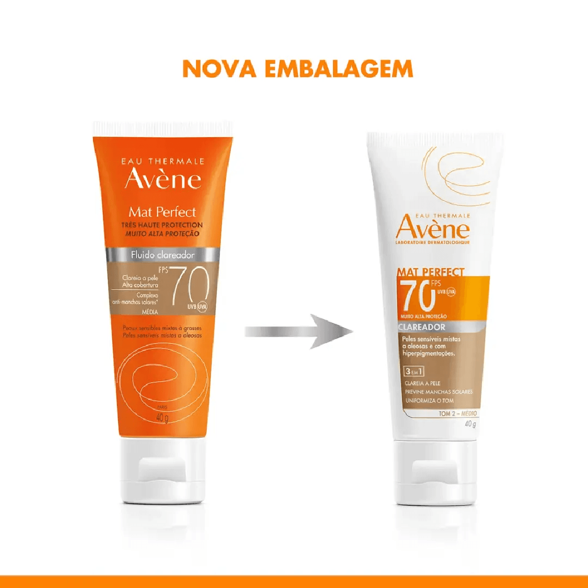 Protetor Solar Facial Avène Mat Perfect FPS70 Cor Média 40g - Imagem 1