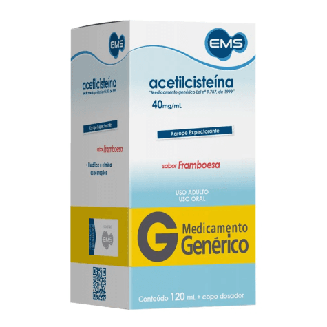 Acetilcisteína Xarope 40mg/ml Sabor Framboesa 120ml EMS Genérico - Imagem 1
