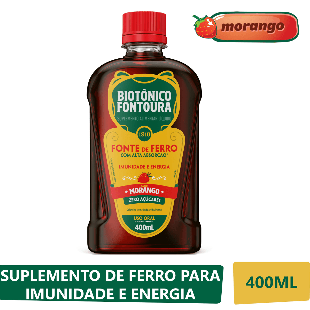 Biotônico Fontoura Sabor Morango 400ml - Imagem 1