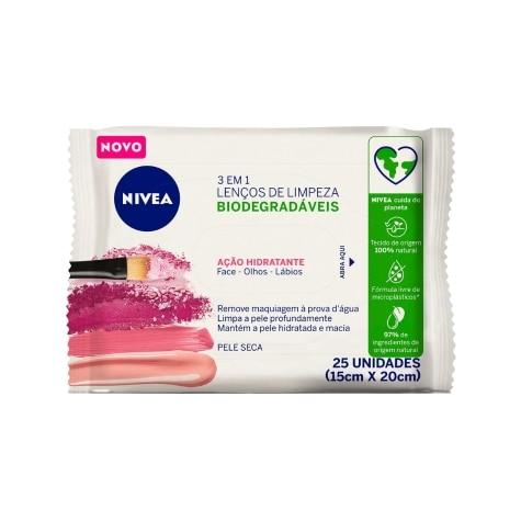 Lenços de Limpeza Demaquilante Nivea 3 Em 1 Ação Hidratante 25 Unidades - Imagem 1