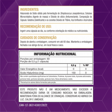 Ácido Hialurônico 150mg Wod Nutrition 60 Cápsulas - Imagem 2