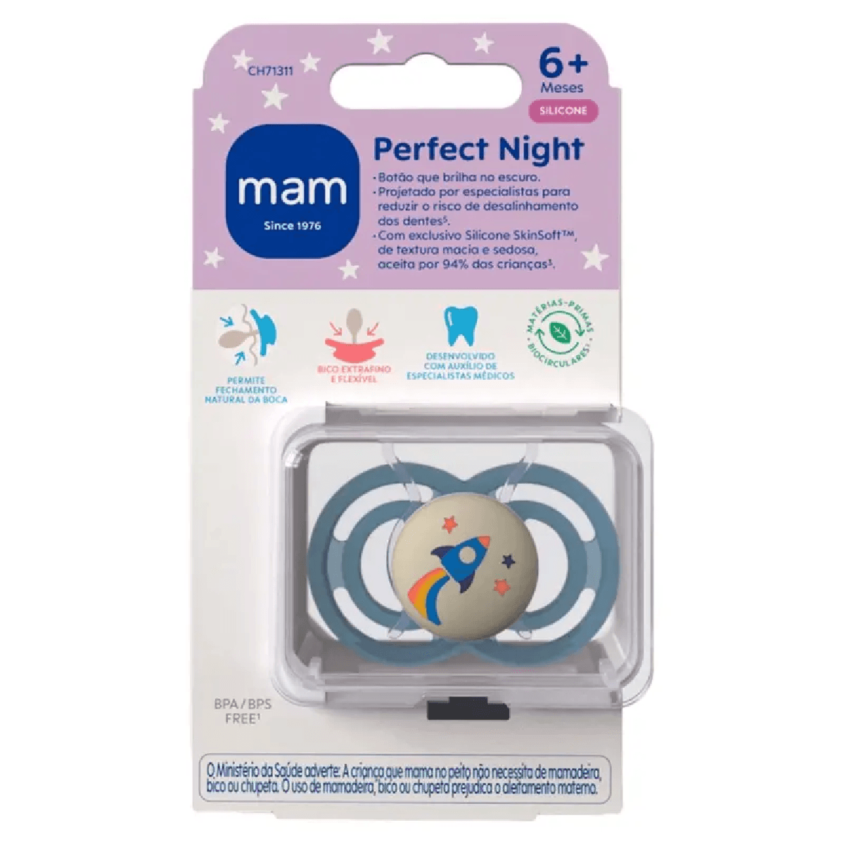Chupeta Perfect Mam Night +6 meses Azul X1 - Imagem 1
