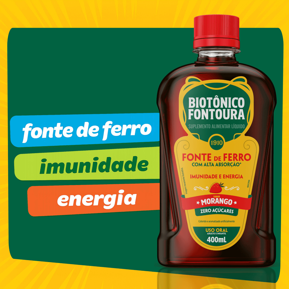 Biotônico Fontoura Sabor Morango 400ml - Imagem 3