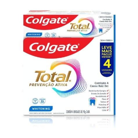 Creme Dental Colgate Total Prevenção Ativa Whitening 90g 4 Unidades - Imagem 1