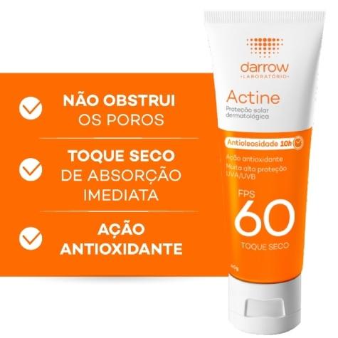 Protetor Solar Facial Actine Toque Seco FPS60 Loção Incolor 40g - Imagem 4