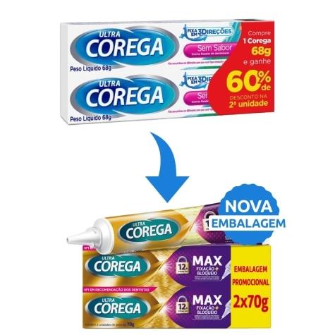 Creme Fixador de Dentadura Corega Ultra Sem Sabor 2 Unidades 70g - Imagem 2