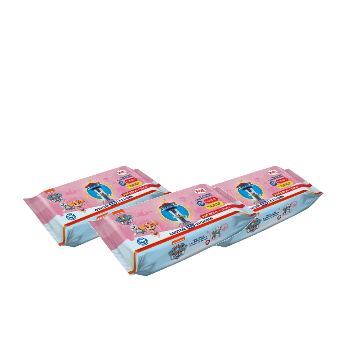 Kit 3 Unidades Toalhas Umedecidas Topz Patrulha Canina Skye Rosa 100 Unidades - Imagem 1