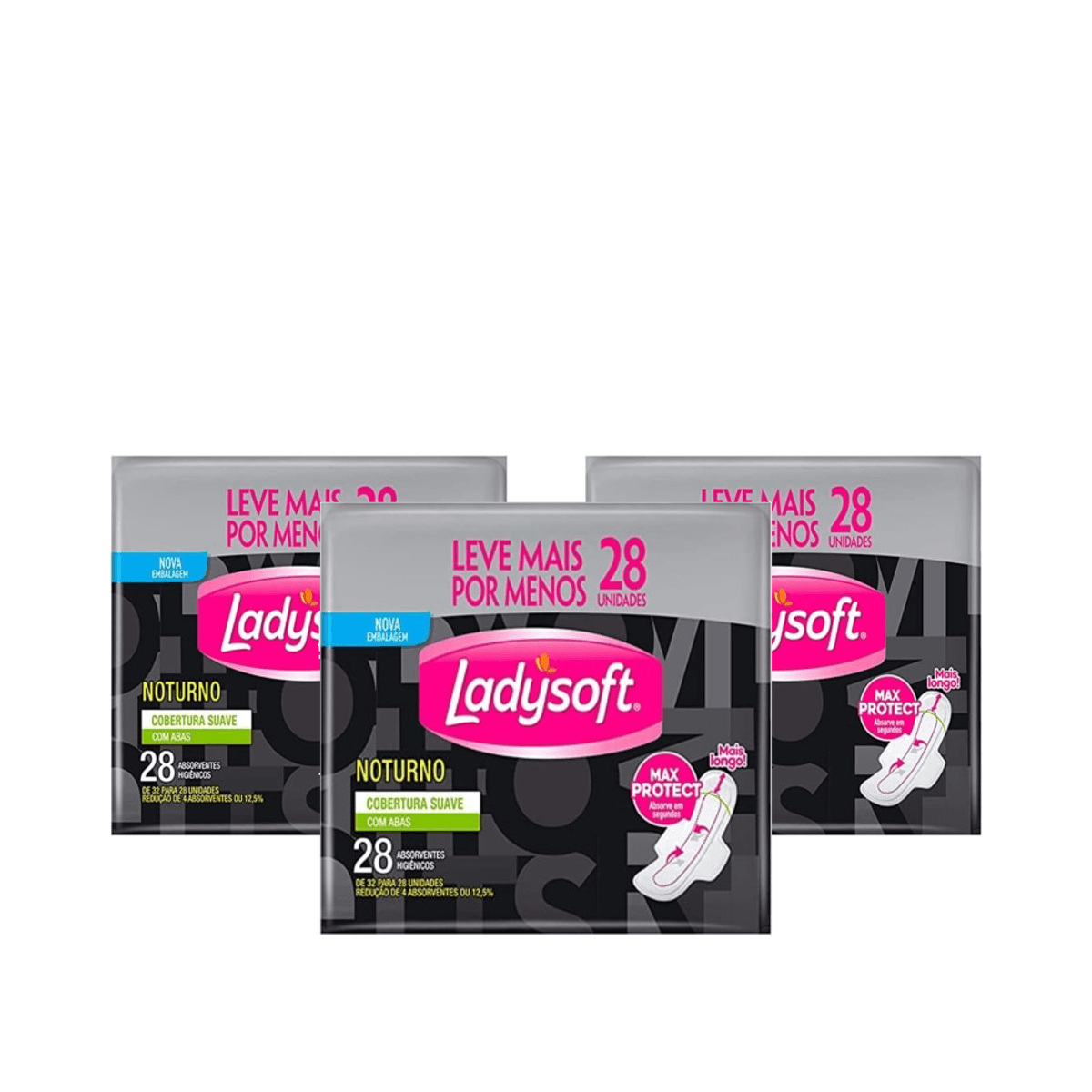 Kit 3 Unidades Absorvente Ladysoft Suave Noturno com Abas 28 Unidades Leve mais Por menos - Imagem 1