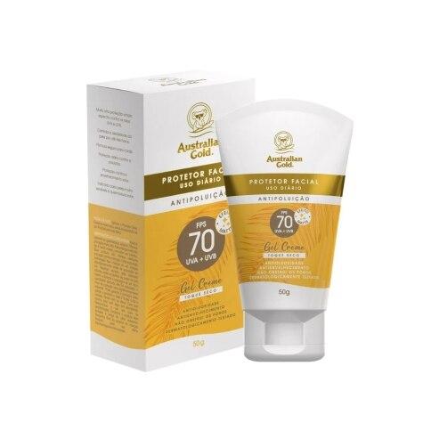 Protetor Solar Facial Australian Gold FPS70 Antipoluição Gel Creme Incolor 50g - Imagem 1