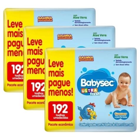 Kit 3 Unidades Toalhas Umedecidas Babysec Galinha Pintadinha Ultrafresh 192 Unidades Leve mais Pague Menos - Imagem 1