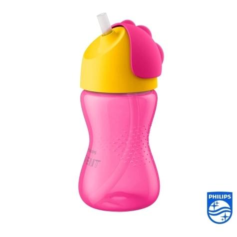 Copo com Canudo Avent Dinossauro Rosa e Amarelo 300ml - Imagem 4