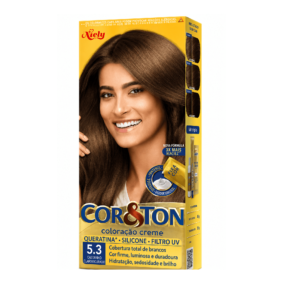 Tintura Cor&ton Niely Coloração Creme 5.3 Castanho Claro Dourado 135g - Imagem 1