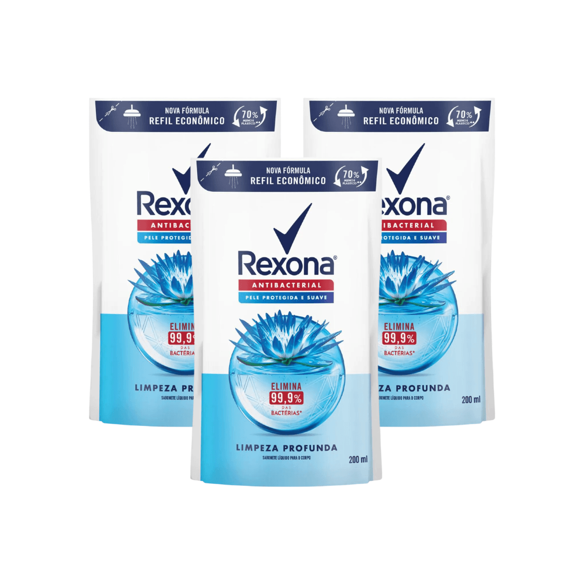 Kit 3 Unidades Sabonete Antibacteriano Líquido Rexona Limpeza Profunda Refil 200ml - Imagem 1