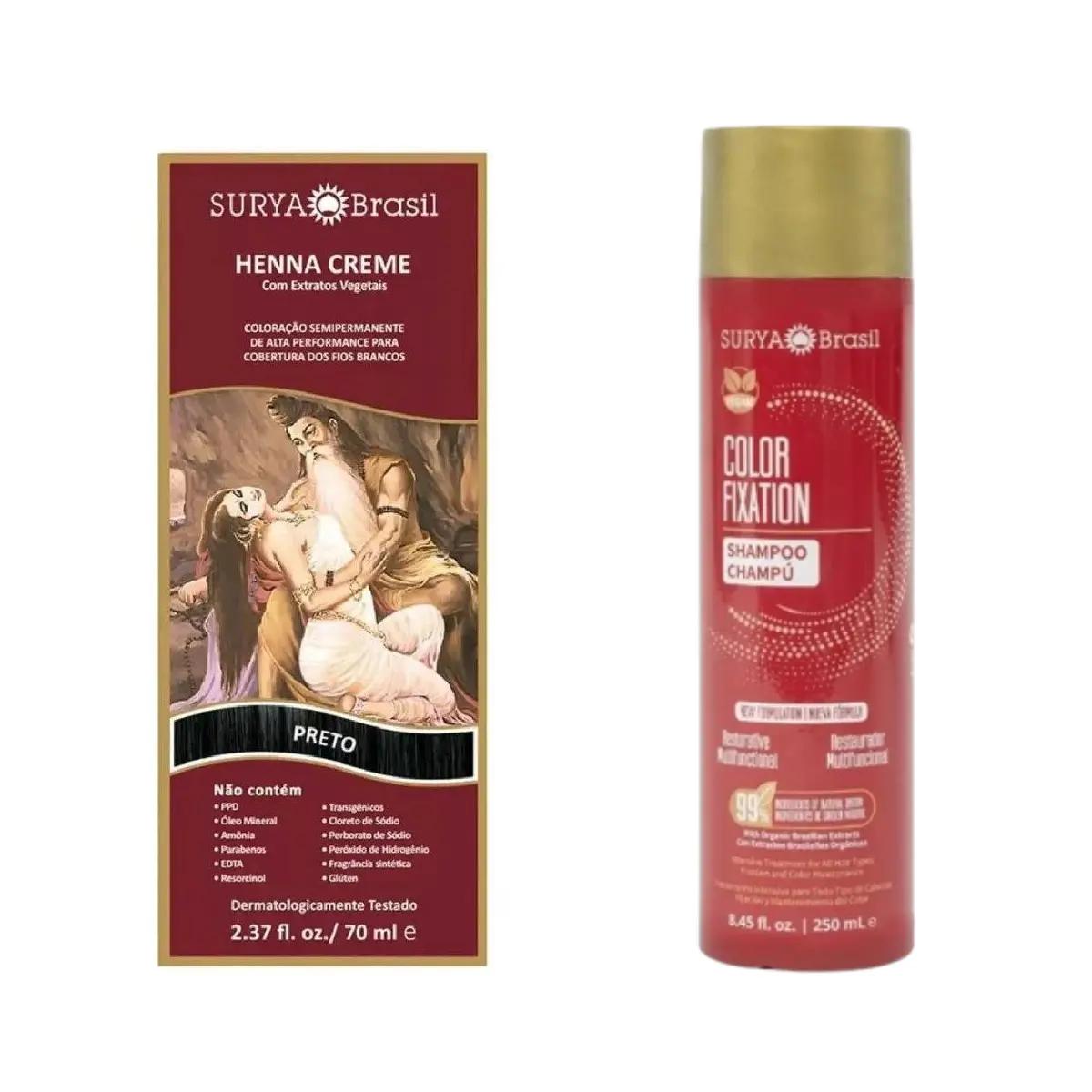 Kit Tinta de Cabelo Semi-Permanente Henna Creme Surya Brasil Preto 50g + Shampoo Restaurador Surya Brasil Color Fixation 250ml - Imagem 1