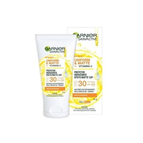 Protetor Facial Hidratante Garnier SkinActive Uniform & Matte Vitamina C FPS30 40g - Imagem 1
