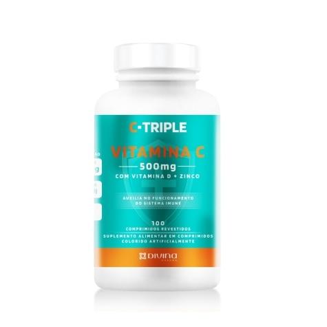 C-Triple Vitamina C + Zinco + Vitamina D 500mg + 5mg + 200UI 100 Comprimidos Revestidos - Imagem 1
