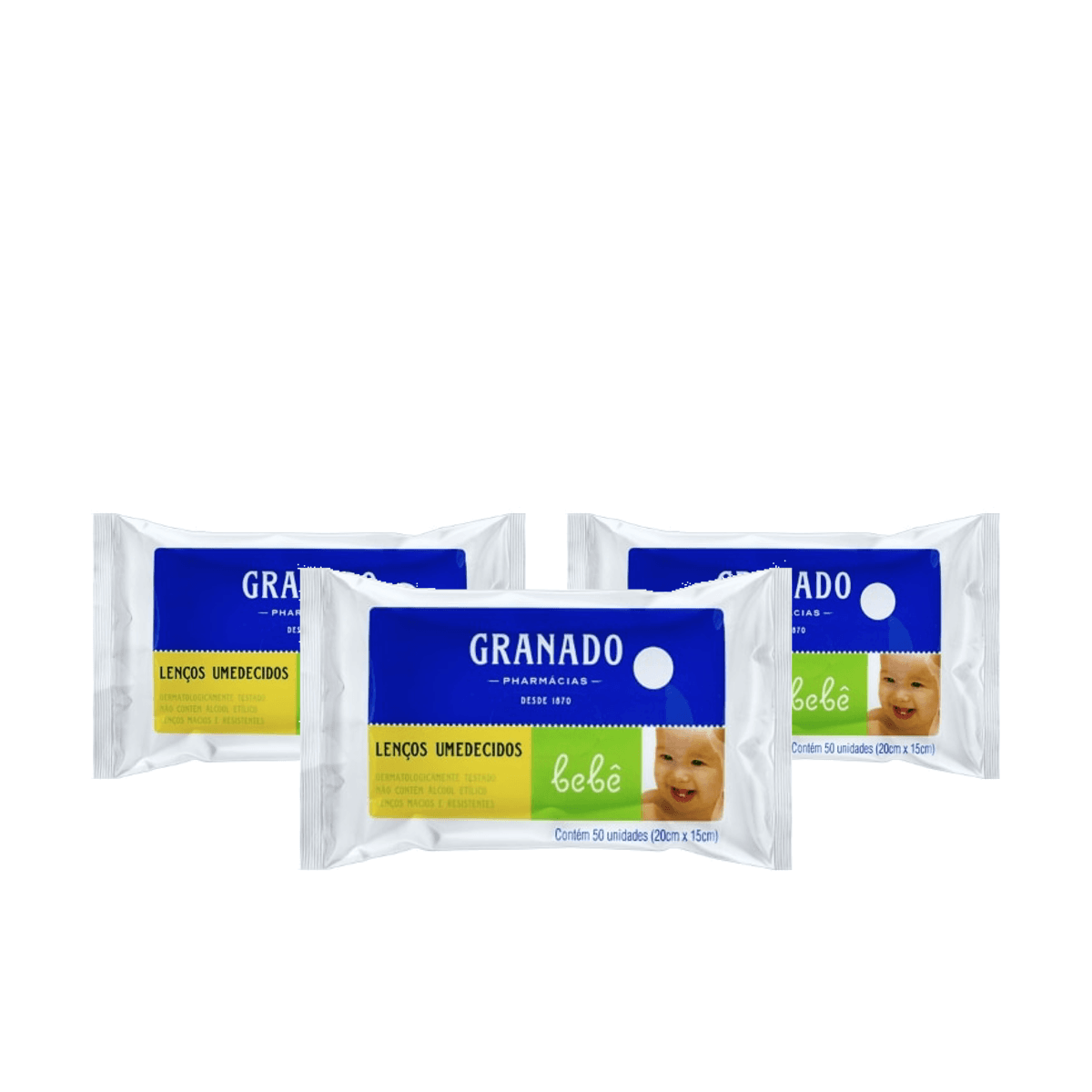 Kit 3 Unidades Lenços Umedecidos Granado Bebê Tradicional 50 Unidades - Imagem 1
