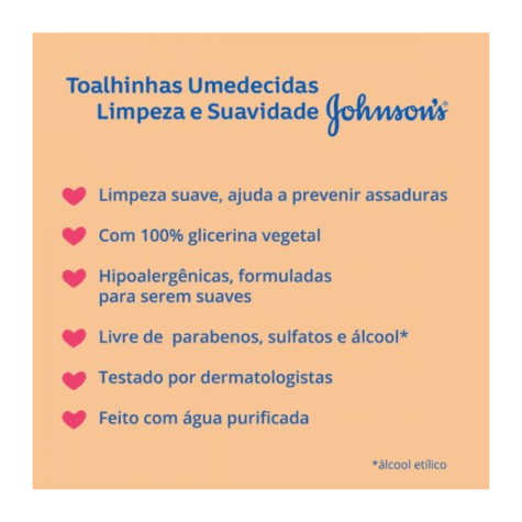 Lenços Umedecidos Johnson's & Johnson's Baby Limpeza e Suavidade Sem Álcool 44 Unidades - Imagem 3