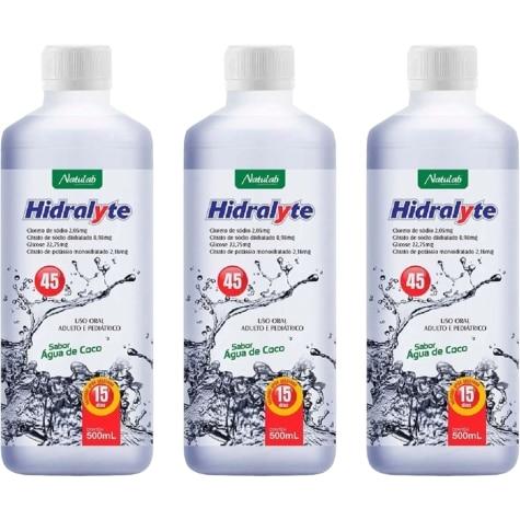 Kit 3 Unidades Reidratante Hidralyte 45 Solução Oral Água de Coco 500ml - Imagem 1