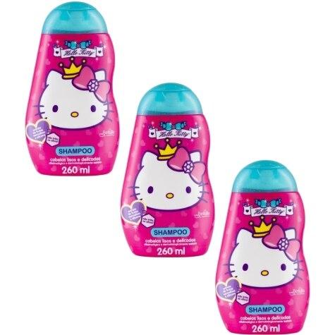 Kit 3 Unidades Shampoo Hello Kitty Cabelos Lisos e Delicados 260ml - Imagem 1