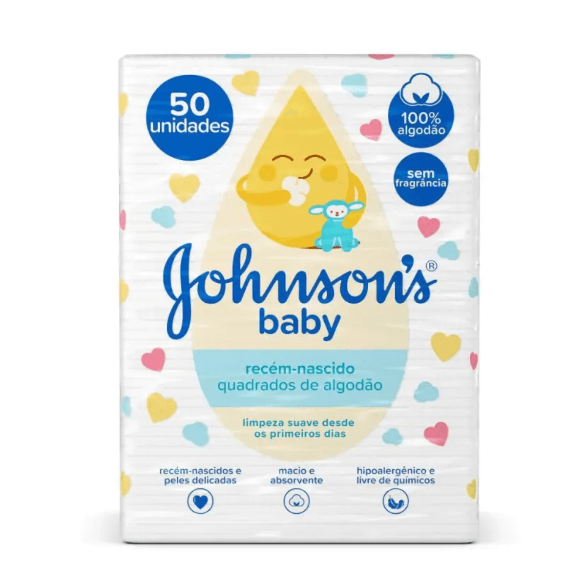 Algodão quadrado bebê Johnson's Sem Perfume 50 unidades - Imagem 1
