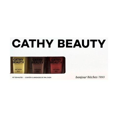 Kit Esmaltes Cremosos Cathy Beauty Bonjour Bitches 3 Unidades 9ml - Imagem 1