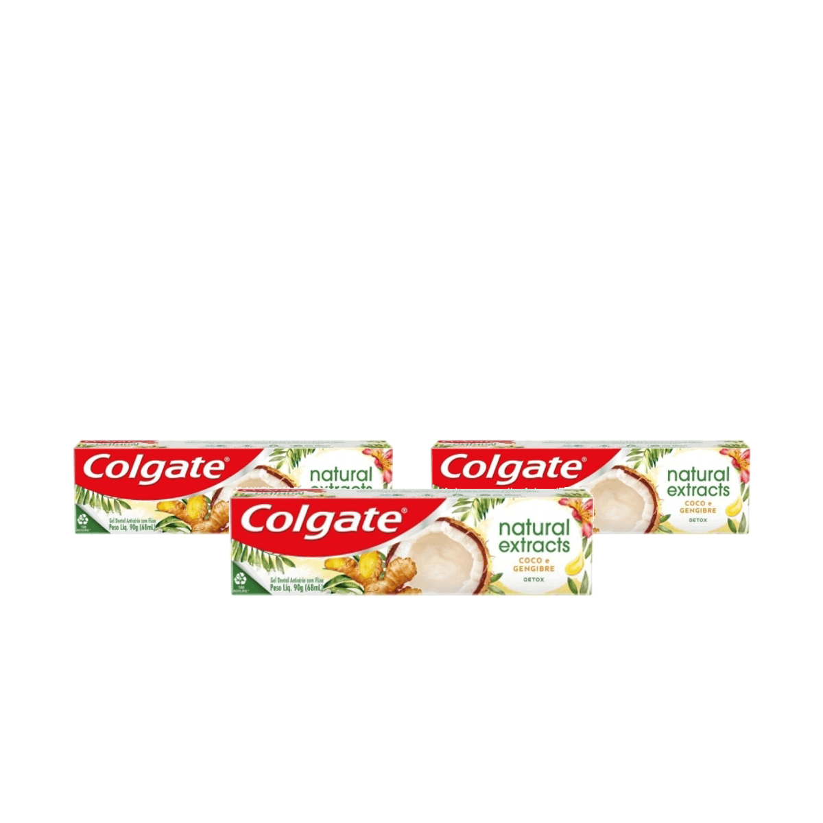 Kit 3 Unidades Creme Dental Colgate Natural Extracts Detox Coco e Gengibre 90g - Imagem 1